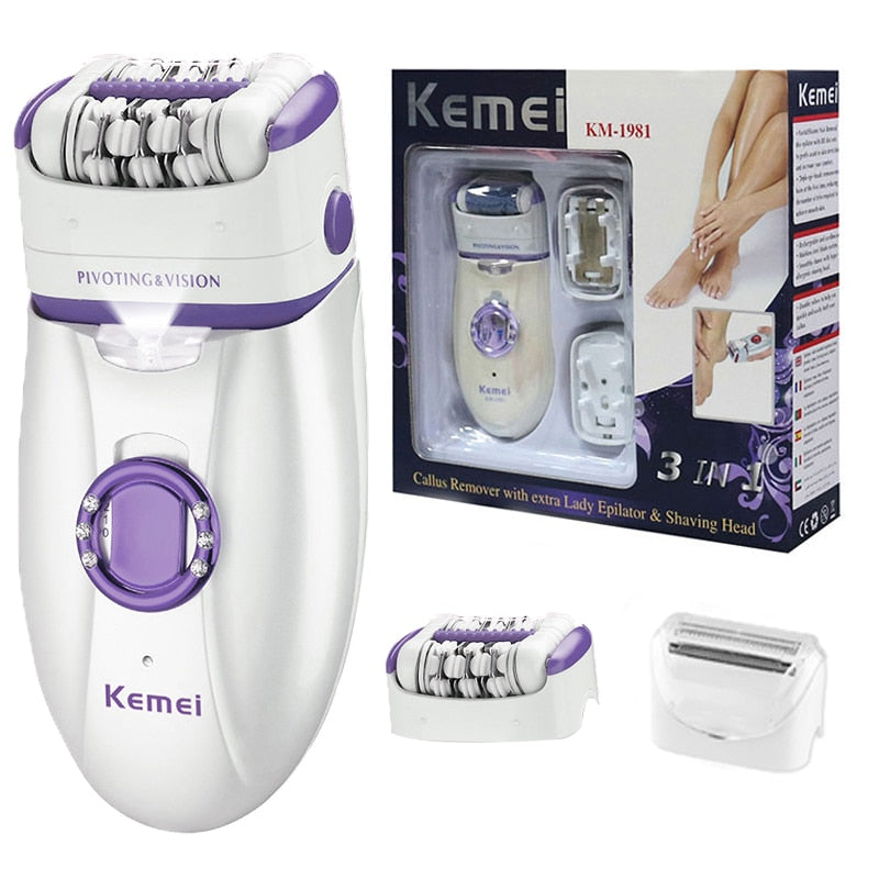 Kemei 3  em1 depilador elétrico para as mulheres para perna, corpo, depilação facial  recarregável